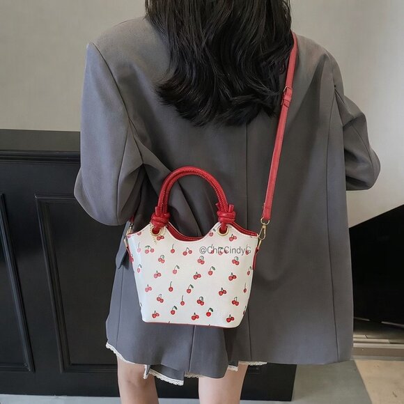 Small Cherry Print Top Handle Crossbody Bag Red & White Structured Purse NWT - Picture 4 of 7